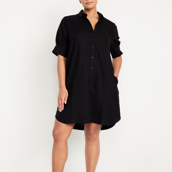 NWT OLD NAVY Linen-Blend Shirt Dress Color: Blackjack - Picture 4 of 8